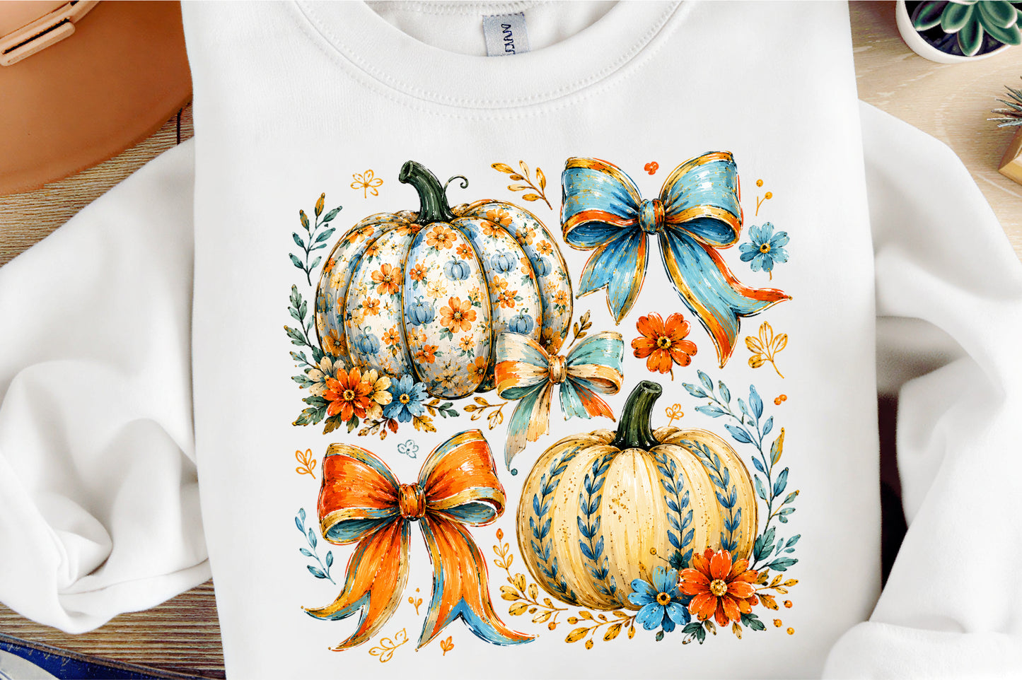 Floral Pumpkin Autumn Bow PNG Fall Harvest Sublimation Design