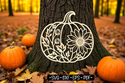 Floral Pumpkin Laser Cut SVG | Sunflower Fall Pumpkin Design