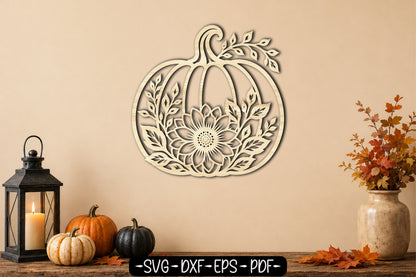 Floral Pumpkin Laser Cut SVG | Autumn Flower Pumpkin Design