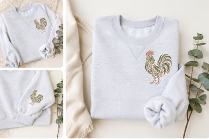 Floral Rooster Embroidery Design