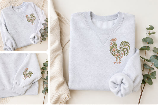 Floral Rooster Embroidery Design