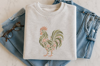 Floral Rooster Embroidery Design