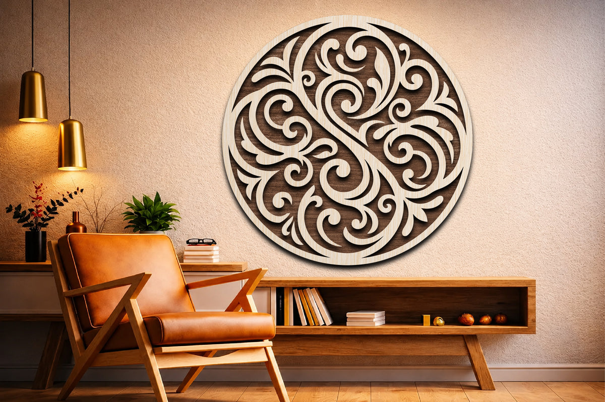 Floral Scroll Round Sign SVG