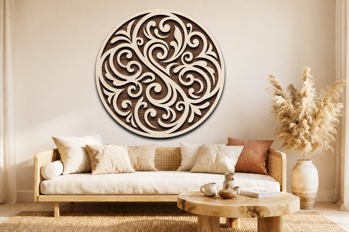 Floral Scroll Round Sign SVG