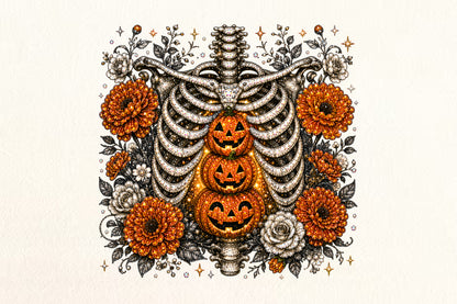 Floral Skeleton Pumpkin PNG