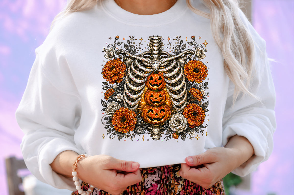 Floral Skeleton Pumpkin PNG