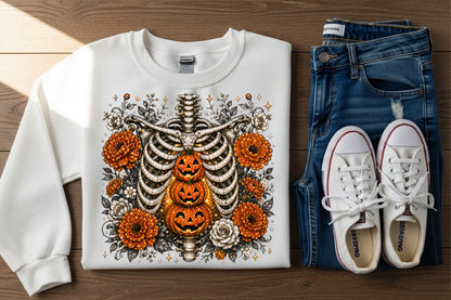 Floral Skeleton Pumpkin PNG