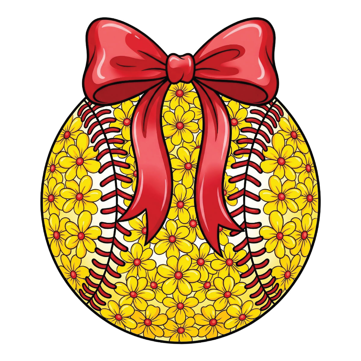 Floral Softball Bow PNG