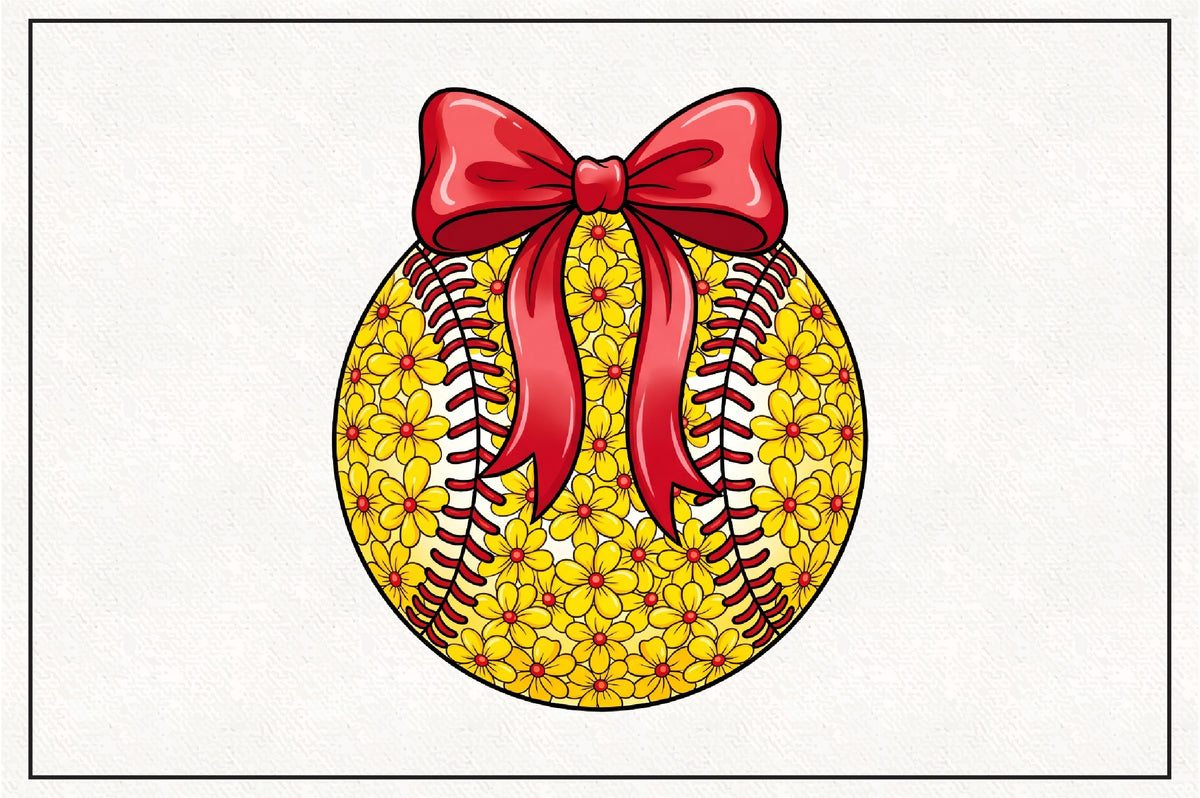 Floral Softball Bow PNG