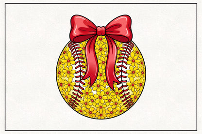 Floral Softball Bow PNG