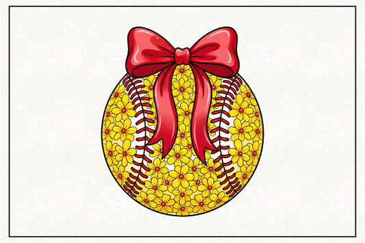 Floral Softball Bow PNG