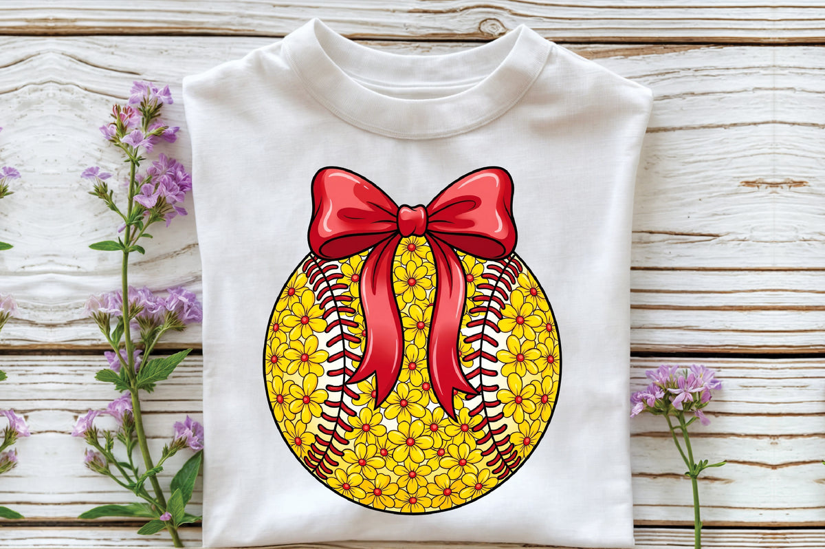 Floral Softball Bow PNG