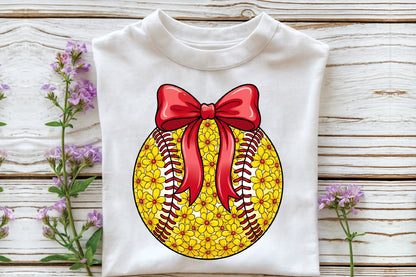Floral Softball Bow PNG