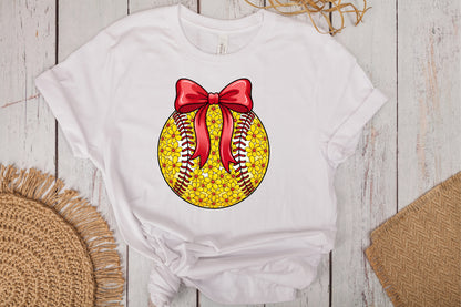 Floral Softball Bow PNG