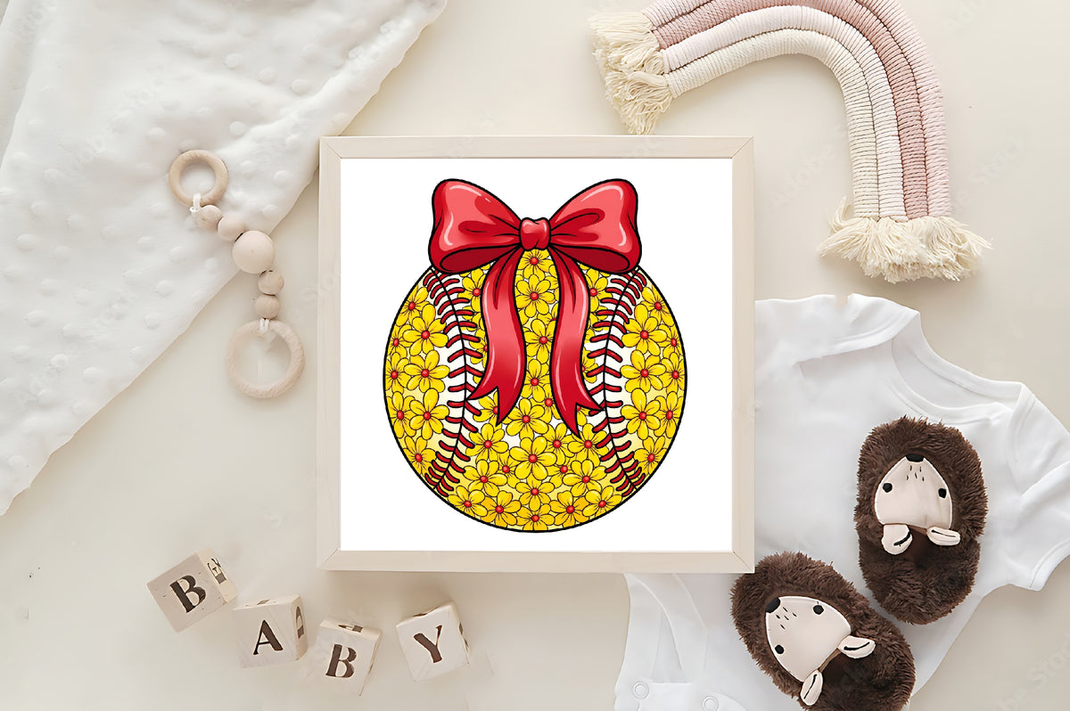Floral Softball Bow PNG