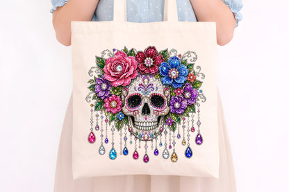 Floral Sugar Skull Rhinestone PNG