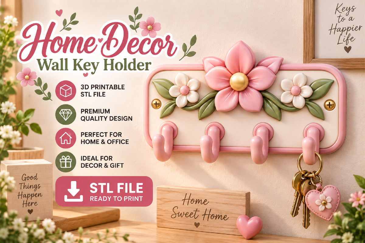 Floral Wall Key Holder 3D STL File