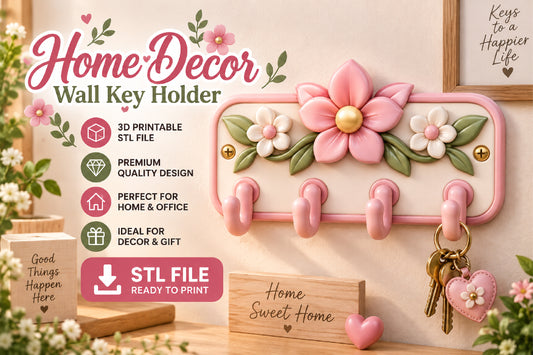 Floral Wall Key Holder 3D STL File