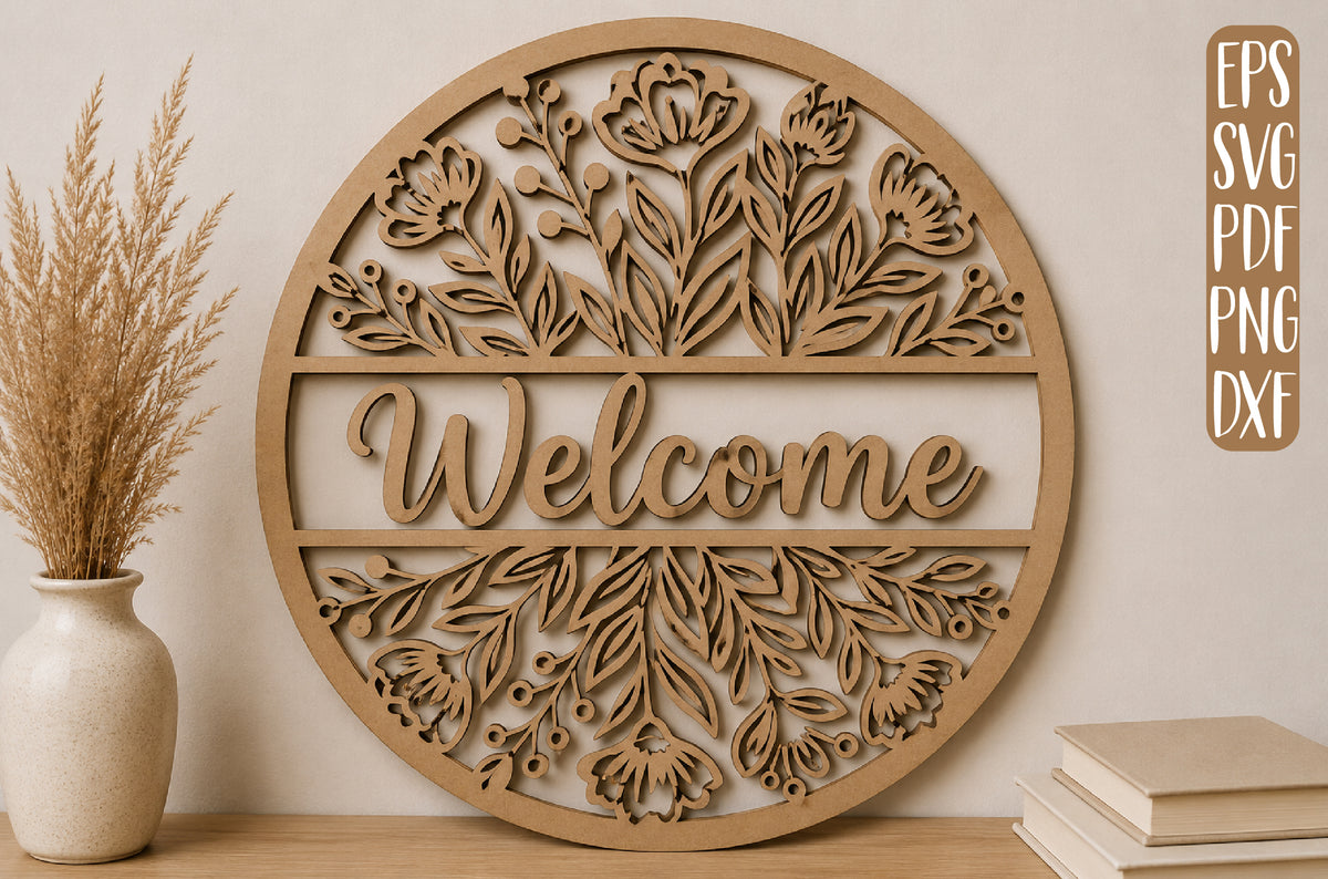 Floral Welcome Sign Layered Laser Cut SVG