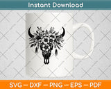 Floral Western Cow Skull Flowers Svg Design Digital Cutting File