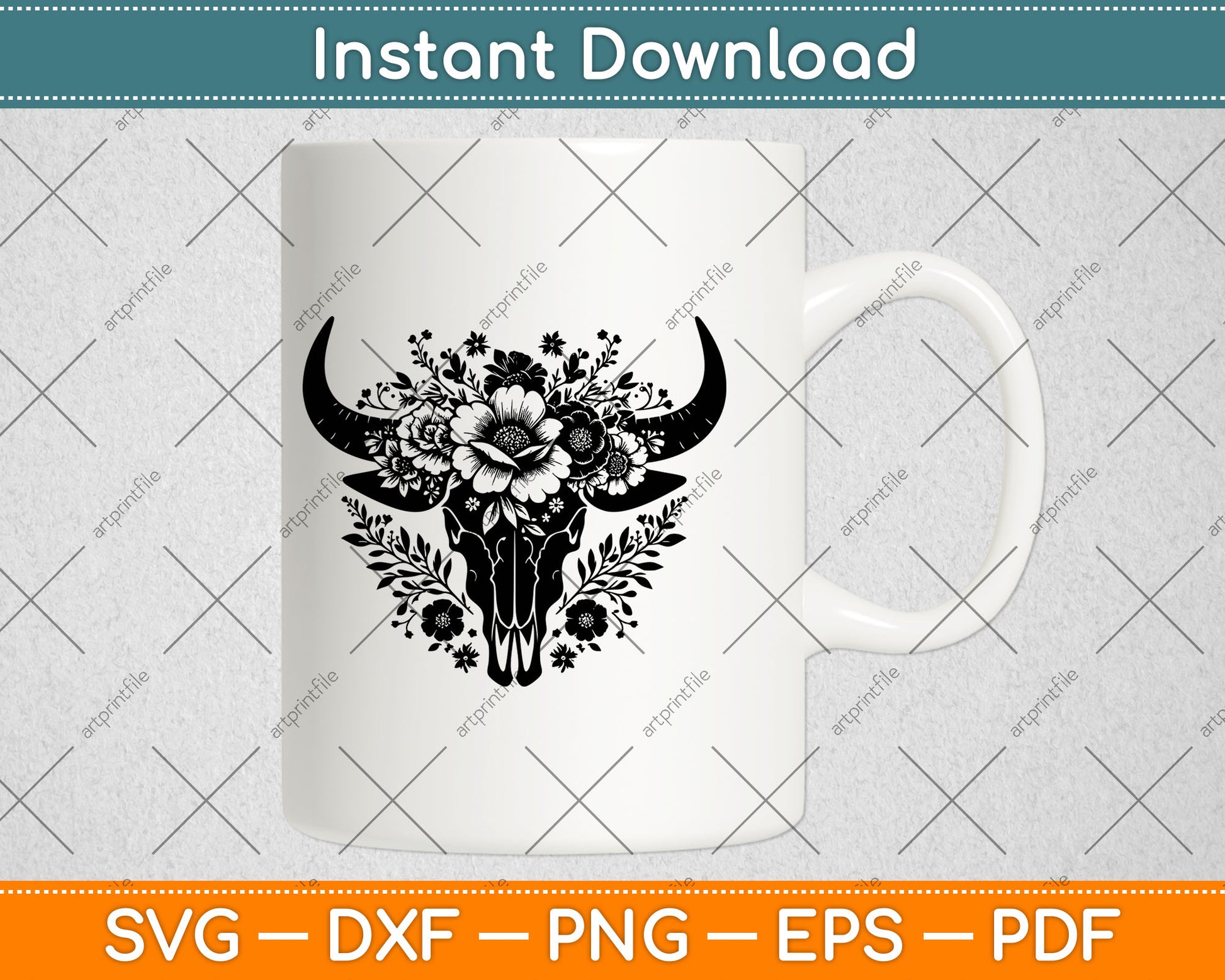 Floral Western Cow Skull Flowers Svg Digital Cutting File