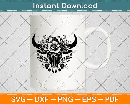 Floral Western Cow Skull Flowers Svg Digital Cutting File