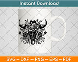 Floral Western Cow Skull Flowers Svg Digital Cutting File