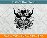 Floral Western Cow Skull Flowers Vector Svg Digital Cutting File