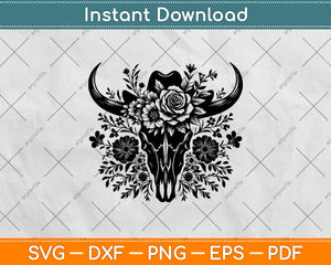 Floral Western Cow Skull Flowers Svg Digital Cutting File