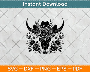 Floral Western Cow Skull Flowers Svg Digital Cutting File