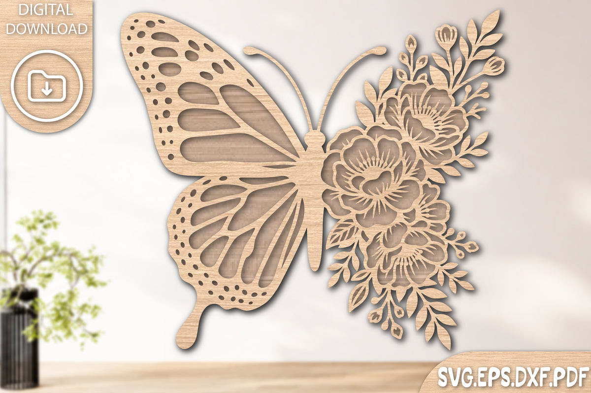 Flower Butterfly Laser Cut SVG