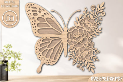 Flower Butterfly Laser Cut SVG