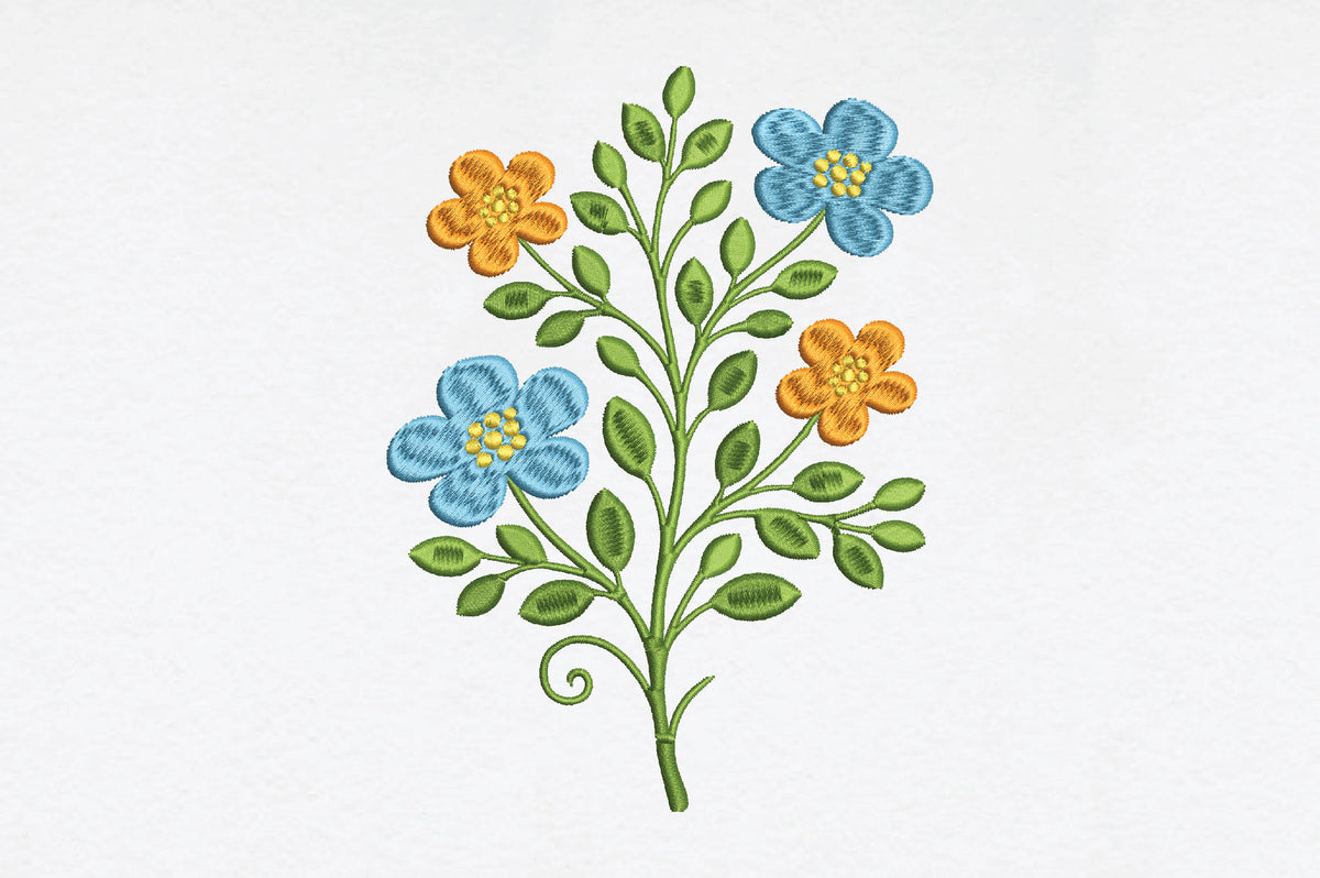 Blue Orange Floral Vine Design