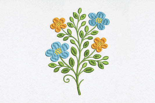 Blue Orange Floral Vine Design