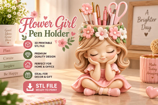 Flower Girl Pen Holder 3D STL File