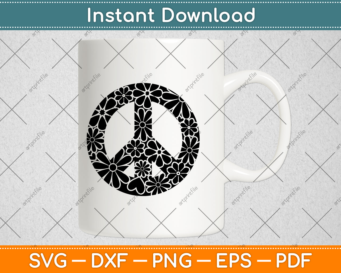 Flower Peace Sign Svg Png Dxf Digital Cutting File