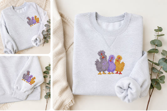 Fluffy Chickens Embroidery Design – Cute Fluffy Chicken Machine Embroidery Pattern, Farmhouse & Country Animal Embroidery Design