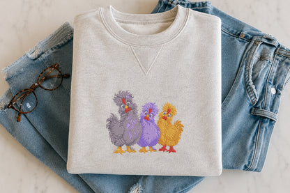 Fluffy Chickens Embroidery Design – Cute Fluffy Chicken Machine Embroidery Pattern, Farmhouse & Country Animal Embroidery Design