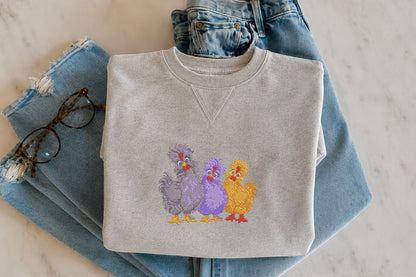 Fluffy Chickens Embroidery Design – Cute Fluffy Chicken Machine Embroidery Pattern, Farmhouse & Country Animal Embroidery Design