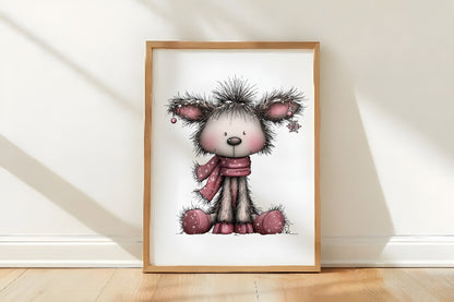 Fluffy Christmas Animals Clipart PNG Bundle | Cute Watercolor Holiday Animal Clipart | Cozy Winter Animals