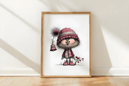 Fluffy Christmas Birds Clipart PNG Bundle | Cute Watercolor Holiday Bird Clipart | Cozy Winter Birds PNG