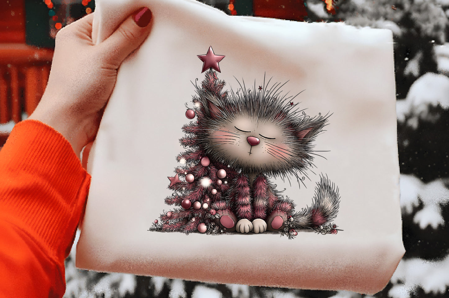 Fluffy Christmas Cats Clipart PNG Bundle | Cute Watercolor Holiday Cat Clipart | Cozy Winter Cats PNG
