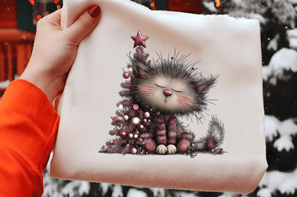 Fluffy Christmas Cats Clipart PNG Bundle | Cute Watercolor Holiday Cat Clipart | Cozy Winter Cats PNG