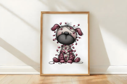 Fluffy Christmas Dog Clipart PNG Bundle | Cute Watercolor Holiday Dog Clipart | Cozy Winter Puppy PNG
