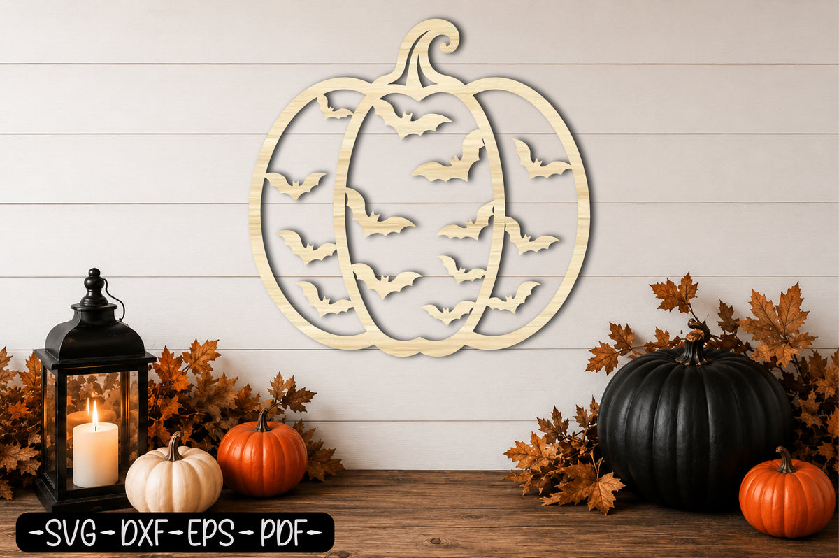Flying Bats Pumpkin SVG | Halloween Pumpkin Laser Cut SVG
