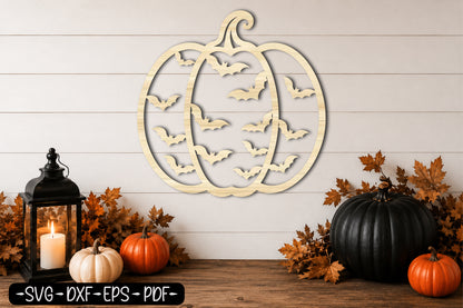 Flying Bats Pumpkin SVG | Halloween Pumpkin Laser Cut SVG