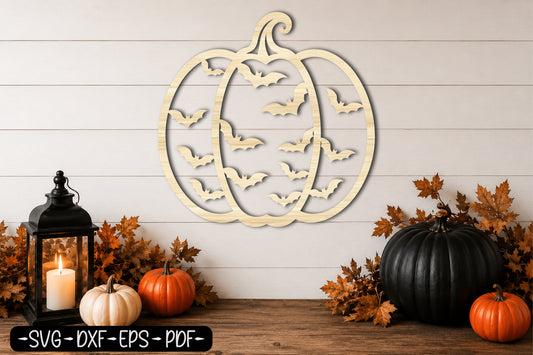 Flying Bats Pumpkin SVG | Halloween Pumpkin Laser Cut SVG