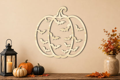 Flying Bats Pumpkin SVG | Halloween Pumpkin Laser Cut SVG