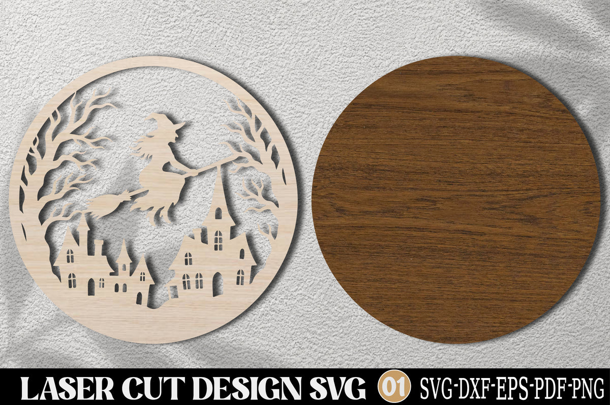 Flying Witch Halloween Laser Cut SVG | Halloween Witch House Ornament Design