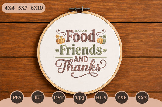 Food Friends Thanks Embroidery Design
